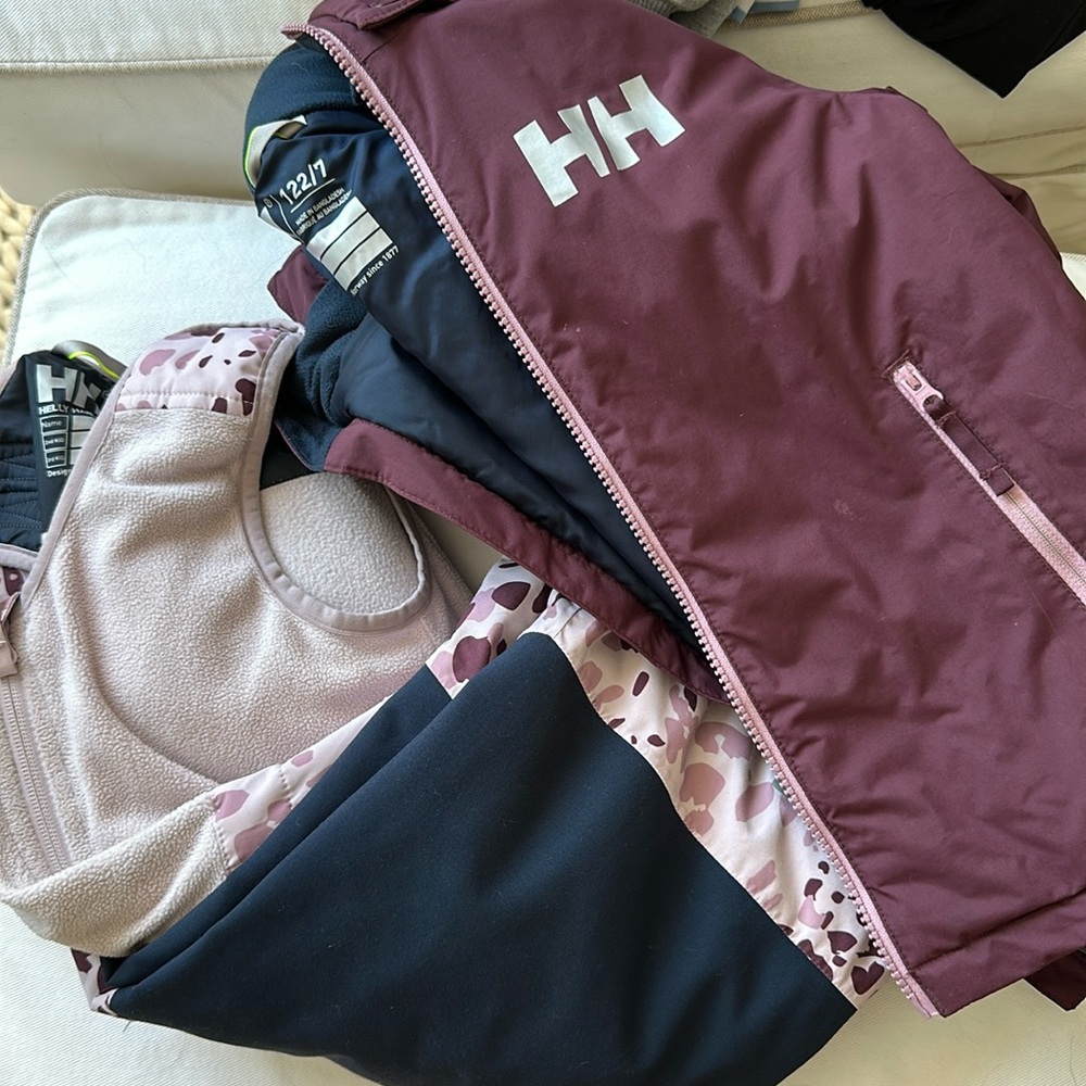 Lightly used Helly Hansen bib ski pants and matching insulated jacket.